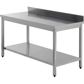 TABLE INOX SOUDEE ADOSSEE AVEC ETAGERE 