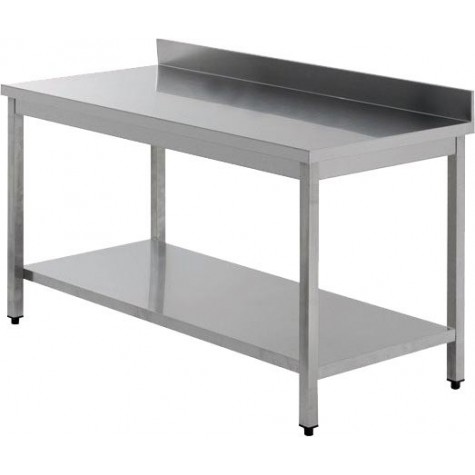TABLE INOX SOUDEE ADOSSEE AVEC ETAGERE   Hauteur (en mm):850