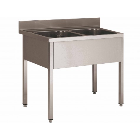 PLONGE INOX SOUDEE, 2 BACS 500X400X250 MM Longueur (en mm):1200 Largeur (en mm):600 Egouttoir:AUCUN