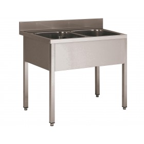 PLONGE INOX SOUDEE, 2 BACS 500X400X250 MM Longueur (en mm):1200 Largeur (en mm):600 Egouttoir:AUCUN