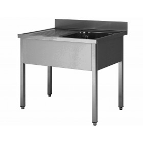 PLONGE INOX 304 DEMONTABLE, 1 BAC 400X400X250 MM Longueur (en mm):1000 Largeur (en mm):600 Egouttoir:Gauche