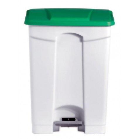 POUBELLE BLANCHE POLYPROPYLENE 90L COUVERCLE VERT 