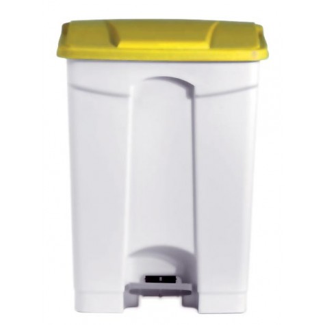 POUBELLE BLANCHE POLYPROPYLENE 90L COUVERCLE JAUNE 