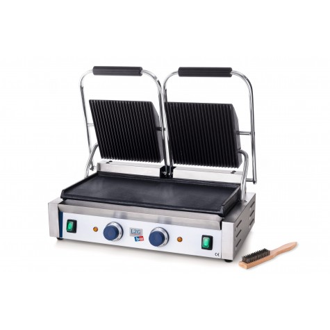 GRILL PANINI DOUBLE DESSUS RAINURE, DESSOUS LISSE 